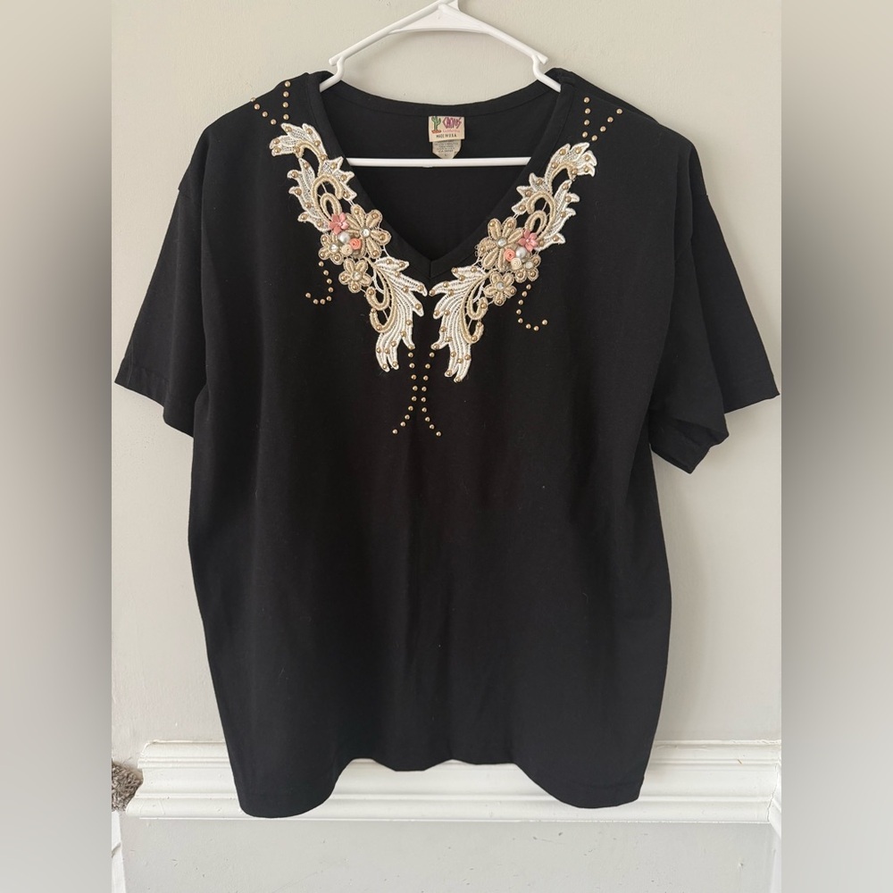 Vintage Cactus‎ brand embellished Black Top women’s size Large - Picture 2 of 7